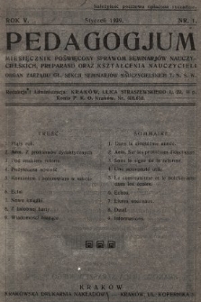 Pedagogjum : miesięcznik poświęcony sprawom seminarjów nauczycielskich, preparand oraz kształcenia nauczycieli : organ Zarządu Głównego Sekcji Seminarjów Nauczyc. T. N. S. W. 1929, nr 1