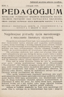 Pedagogjum : miesięcznik poświęcony sprawom seminarjów nauczycielskich, preparand oraz kształcenia nauczycieli : organ Zarządu Głównego Sekcji Seminarjów Nauczyc. T. N. S. W. 1929, nr 9