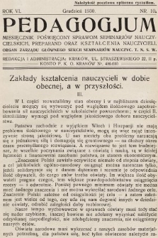 Pedagogjum : miesięcznik poświęcony sprawom seminarjów nauczycielskich, preparand oraz kształcenia nauczycieli : organ Zarządu Głównego Sekcji Seminarjów Nauczyc. T. N. S. W. 1930, nr 10