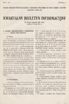 Kwartalny Biuletyn Informacyjny : za drugi kwartał 1931 roku