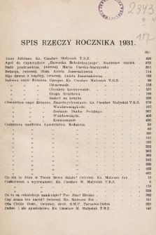 Dzwonek Rekolekcyjny z Trzebini : pisemko rekolekcyjne. 1931, Spis rzeczy