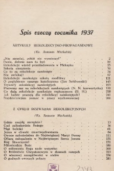 Drogowskaz : miesięcznik poświęcony rekolekcjom zamkniętym. 1937, Spis rzeczy