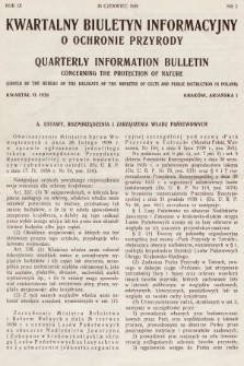 Kwartalny Biuletyn Informacyjny o Ochronie Przyrody = Quarterly Information Bulletin Concerning the Protection of Nature. R.9, 1939, kwartał drugi 1939, nr 2