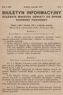 Biuletyn Informacyjny Delegata Ministra Oświaty do Spraw Ochrony Przyrody. 1949, nr 2