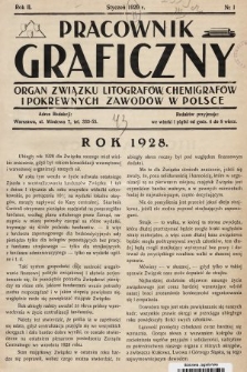 Pracownik Graficzny : organ Związku Litografów, Chemigrafów i Pokrewnych Zawodów w Polsce. 1929, nr 1