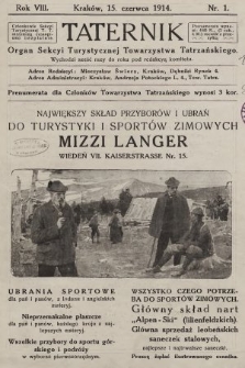 Taternik : organ Sekcyi Turystycznej Towarzystwa Tatrzańskiego. R. 8, 1914, nr 1