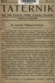 Taternik : organ Sekcji Turystycznej Polskiego Towarzystwa Tatrzańskiego. R. 9, 1922, nr 1-2