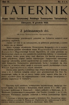 Taternik : organ Sekcji Turystycznej Polskiego Towarzystwa Tatrzańskiego. R. 9, 1922, nr 3-4
