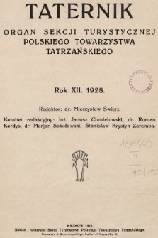 Taternik : organ Sekcji Turystycznej Polskiego Tow. Tatrzańskiego : oficjalny organ Sekcji Taternickiej A. Z. S. w Krakowie. R. 12, 1928, Spis rzeczy