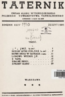 Taternik : organ Klubu Wysokogórskiego Polskiego Towarzystwa Tatrzańskiego. R. 24, [1940]. Reprint, nr 1