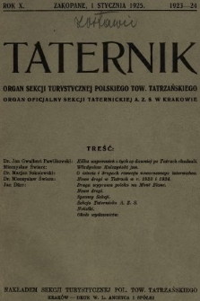 Taternik : organ Sekcji Turystycznej Polskiego Towarzystwa Tatrzańskiego : oficjalny organ Sekcji Taternickiej A. Z. S. w Krakowie. R. 10, 1923/1924, nr 1