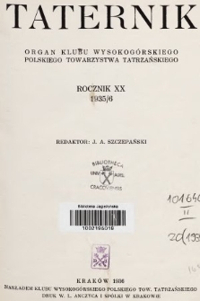 Taternik : organ Klubu Wysokogórskiego Polskiego Towarzystwa Tatrzańskiego. R. 20, 1935, Spis rzeczy