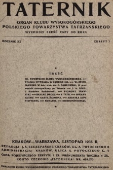 Taternik : organ Klubu Wysokogórskiego Polskiego Towarzystwa Tatrzańskiego. R. 20, 1935, nr 1