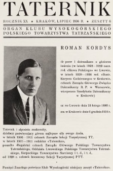 Taternik : organ Klubu Wysokogórskiego Polskiego Towarzystwa Tatrzańskiego. R. 20, 1936, nr 6