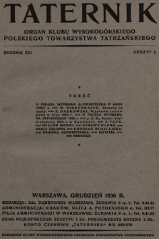 Taternik : organ Klubu Wysokogórskiego Polskiego Towarzystwa Tatrzańskiego. R. 21, 1936, nr 1