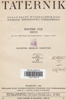 Taternik : organ Klubu Wysokogórskiego Polskiego Towarzystwa Tatrzańskiego. R. 22, 1937, Spis rzeczy