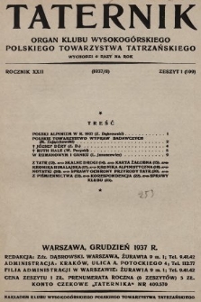 Taternik : organ Klubu Wysokogórskiego Polskiego Towarzystwa Tatrzańskiego. R. 22, 1937, nr 1