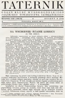 Taternik : organ Klubu Wysokogórskiego Polskiego Towarzystwa Tatrzańskiego. R. 22, 1938, nr 3