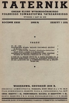 Taternik : organ Klubu Wysokogórskiego Polskiego Towarzystwa Tatrzańskiego. R. 23, 1938, nr 1