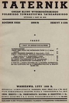 Taternik : organ Klubu Wysokogórskiego Polskiego Towarzystwa Tatrzańskiego. R. 23, 1939, nr 2