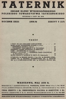 Taternik : organ Klubu Wysokogórskiego Polskiego Towarzystwa Tatrzańskiego. R. 23, 1939, nr 3