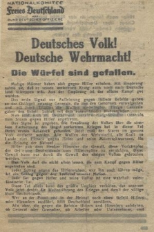 Deutsches Volk! Deutsche Wehrmacht! : die Würfel sind gefallen