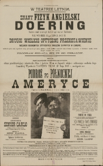 W teatrze letnim, znany fizyk angielski Doering będzie miał zaszczyt dać drugi raz w Radomiu we wtorek 12-go lipca 1892 r. drugie wielkie optyczne przedstawienie