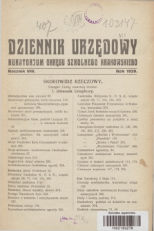 Dziennik Urzędowy Kuratorjum Okręgu Szkolnego Krakowskiego. R.8, Skorowidz rzeczowy (1929)