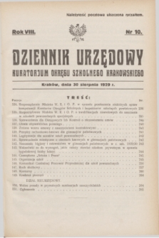 Dziennik Urzędowy Kuratorjum Okręgu Szkolnego Krakowskiego. R.8, nr 10 (30 sierpnia 1929)