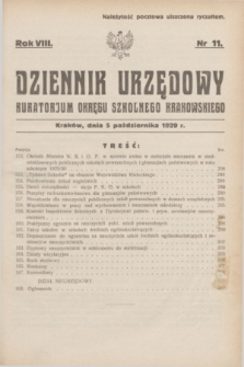Dziennik Urzędowy Kuratorjum Okręgu Szkolnego Krakowskiego. R.8, nr 11 (5 października 1929)