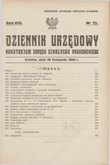 Dziennik Urzędowy Kuratorjum Okręgu Szkolnego Krakowskiego. R.8, nr 13 (30 listopada 1929)