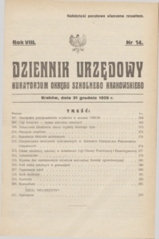 Dziennik Urzędowy Kuratorjum Okręgu Szkolnego Krakowskiego. R.8, nr 14 (31 grudnia 1929)