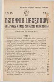 Dziennik Urzędowy Kuratorjum Okręgu Szkolnego Krakowskiego. R.9, nr 1 (25 stycznia 1930)