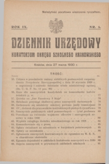 Dziennik Urzędowy Kuratorjum Okręgu Szkolnego Krakowskiego. R.9, nr 3 (27 marca 1930)