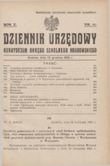 Dziennik Urzędowy Kuratorjum Okręgu Szkolnego Krakowskiego. R.10, nr 11 (12 grudnia 1931)