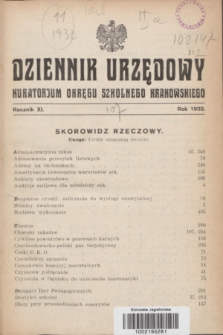 Dziennik Urzędowy Kuratorjum Okręgu Szkolnego Krakowskiego. R.11, Skorowidz rzeczowy (1932)
