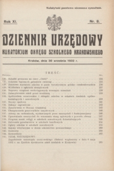 Dziennik Urzędowy Kuratorjum Okręgu Szkolnego Krakowskiego. R.11, nr 8 (30 września 1932)