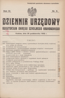 Dziennik Urzędowy Kuratorjum Okręgu Szkolnego Krakowskiego. R.11, nr 9 (29 października 1932)