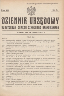 Dziennik Urzędowy Kuratorjum Okręgu Szkolnego Krakowskiego. R.12, nr 7 (24 czerwca 1933)