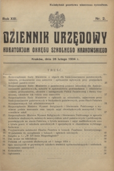 Dziennik Urzędowy Kuratorjum Okręgu Szkolnego Krakowskiego. R.13, nr 2 (26 lutego 1934)