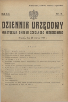 Dziennik Urzędowy Kuratorjum Okręgu Szkolnego Krakowskiego. R.13, nr 3 (28 marca 1934)