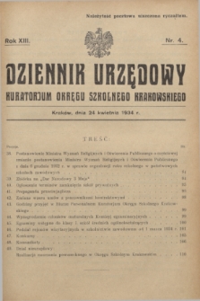 Dziennik Urzędowy Kuratorjum Okręgu Szkolnego Krakowskiego. R.13, nr 4 (24 kwietnia 1934)