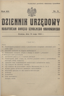 Dziennik Urzędowy Kuratorjum Okręgu Szkolnego Krakowskiego. R.13, nr 5 (19 maja 1934)