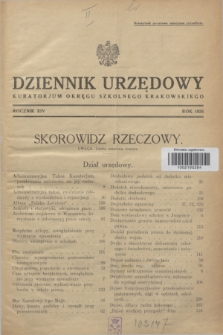 Dziennik Urzędowy Kuratorjum Okręgu Szkolnego Krakowskiego. R.14, Skorowidz rzeczowy (1935)