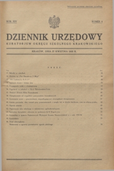Dziennik Urzędowy Kuratorjum Okręgu Szkolnego Krakowskiego. R.14, nr 4 (27 kwietnia 1935)