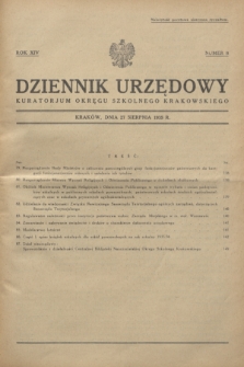 Dziennik Urzędowy Kuratorjum Okręgu Szkolnego Krakowskiego. R.14, nr 8 (27 sierpnia 1935)