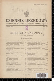 Dziennik Urzędowy Kuratorjum Okręgu Szkolnego Krakowskiego. R.16, Skorowidz rzeczowy (1937)