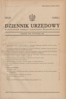 Dziennik Urzędowy Kuratorjum Okręgu Szkolnego Krakowskiego. R.16, nr 1 (30 stycznia 1937)