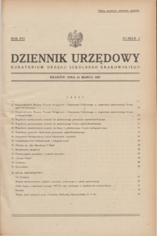 Dziennik Urzędowy Kuratorjum Okręgu Szkolnego Krakowskiego. R.16, nr 3 (31 marca 1937)