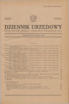 Dziennik Urzędowy Kuratorjum Okręgu Szkolnego Krakowskiego. R.16, nr 7 (31 lipca 1937)